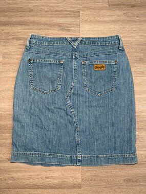 Wrangler Denim Skirt Womens 7 Y2K Western Midi Jean Skirt Blue Stretch